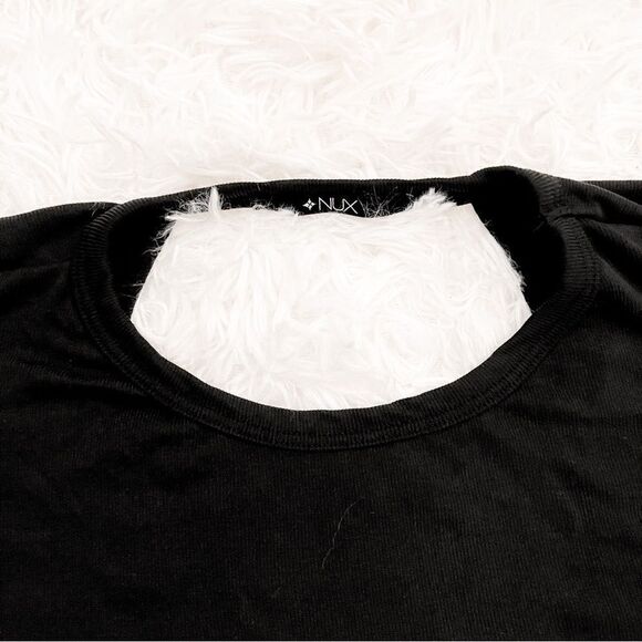 Nux Black Active Short Sleeve Cutout Back Athletic Exercise T-shirt SZ M BNWT - Picture 3 of 9